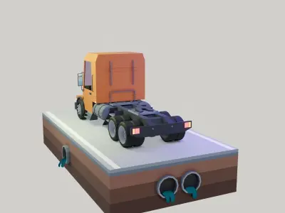 Low poly truck orange Low-poly 3D model