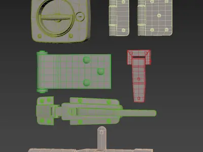 Fittings metal door latches and hinges 3D model