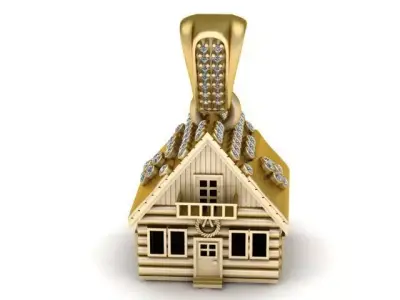 Golden Cozy Cabin Pendant   Luxury House Jewelry 3D Model  3D print model