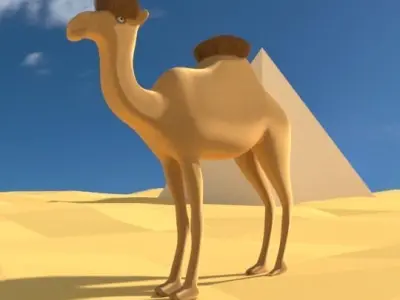 Camel cartoon in desert 3D model