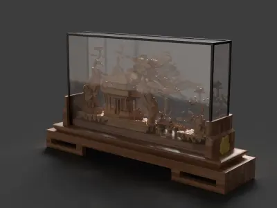 Chinese carved cork display stand  Low-poly 3D model