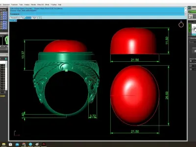 Oval Gem Leaf Pattern Ring for Men 3838 3D print model