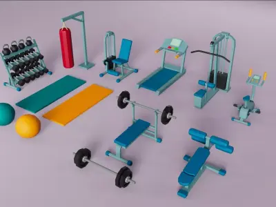 Gym Equipment Set Low-poly 3D model