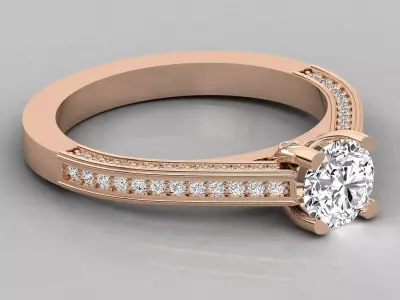 Luxury Double Channel Pave Solitaire Diamond Ring CAD Design 3D print model