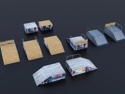Skate Park Extreme sports fun boxes ramps wood and metal pack Low-poly 3D model