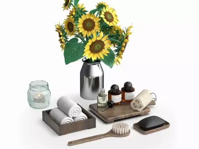 Rustic Bathroom Decor Set with Sunflowers 3D model
