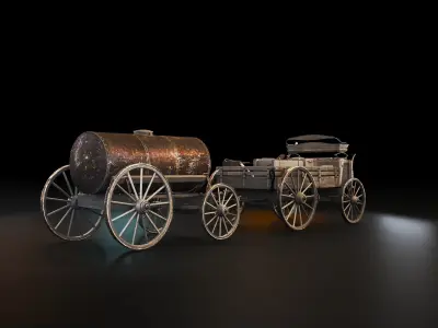 Wild Western Stagecoach and Wagon Low-poly 3D model