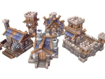 Human RTS Building Set - Proto Series Low-poly 3D model