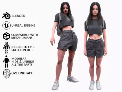 Woman - Summer Outfit 6 - Modular - Rigged Low-poly 3D model