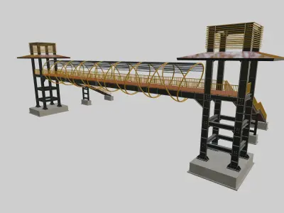 Steel Pedestrian Bridge-Straight Stair-Tower Column Type-27 3D model