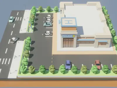 Low poly Police Station Low-poly 3D model