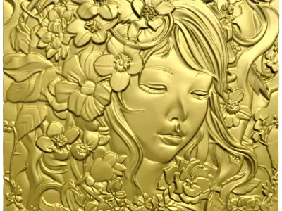 Japanese anime girl with flowers CNC 3D model 3D print model