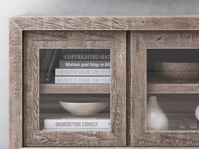 RECLAIMED RUSSIAN OAK GLASS TRIPLE-DOOR MEDIA CONSOLE 3D model