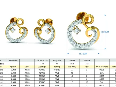 Solitaire Earrings 3DM STL OBJ FBX Render Details 3D print model purchase