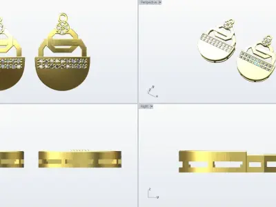 fashion luxury jewel Pendant Earring Bracelet  full set 3D print model