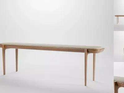 Aesthetic wooden long bench Low-poly 3D model