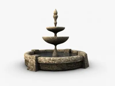 Low poly stone fountain 3D model