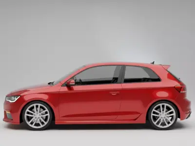 Red Compact Hatchback Volkswagen Inspired Low-poly 3D model