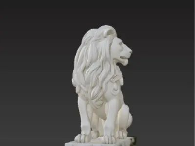 Majestic Stone Lion Statue  Ancient Weathered Garden Sculpture Low-poly 3D model