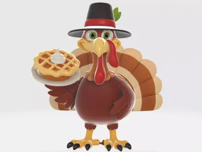 Thanksgiving Turkey Figurine with Pilgrim Hat and Pumpkin Pie  3D print model