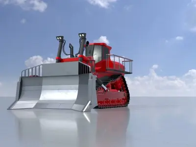 Hydraulic bulldozer tracked construction site vehicle red Low-poly 3D model