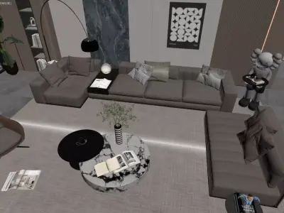 Modern Luxury Living Room with Modular Sofa and Artistic Details 3D model