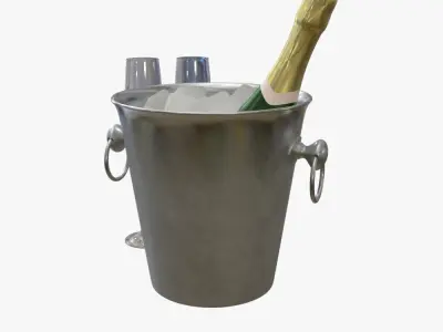 Champagne Glasses and Ice Bucket 3D model