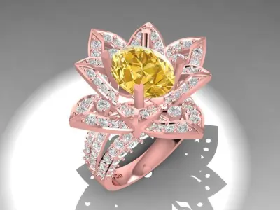 Luxury Flower Diamond Ring for Women 3D Model 1588 3D print model