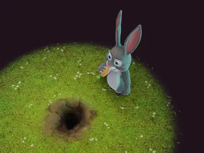 Cartoon Animated Rabbit with Props 3D Model Low-poly 3D model