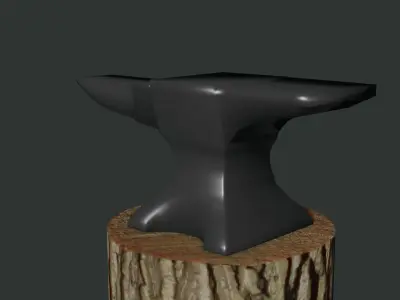 Anvil axe on tree stump Free 3D model