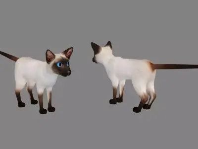 Cartoon siamese cat Low-poly 3D model