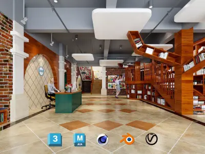 library for children books - book store - Kindergarten Hall Low-poly 3D model