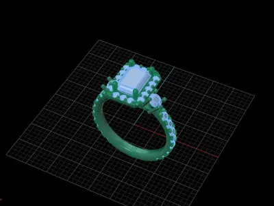 Emerald Cut Diamond Engagement Ring With Halo 3D print model