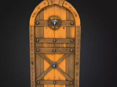 Medieval Wooden Door Low-poly 3D model