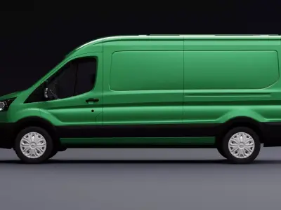 Transit Van Long Truck Green 3D model