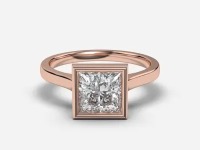 Princess Diamond Bezel Setting Solitaire Diamond Ring 3D print model