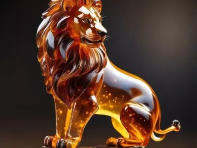 Luxury Amber Lion Statue 3D Model Glowing Body Crystal Base Low-poly 3D model