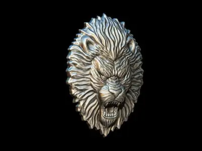 Lion Head Relief 3D print model