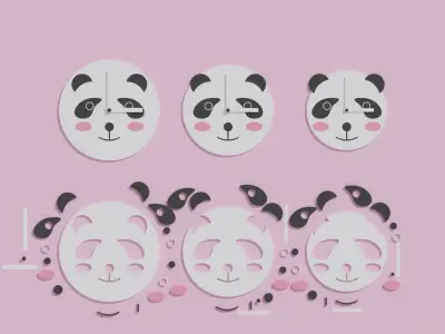 Cartoon Cute Panda Clock Puzzle 3D model