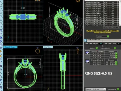 three stone princess cut engagement ring  3D print model