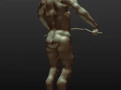 Athlete silver statue of man holding pole 3D print model