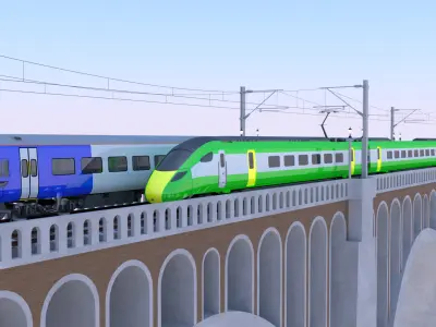 Viaduct with UK trains 3D model
