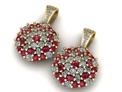 ruby and diamond pendant    3d printable model  3D print model
