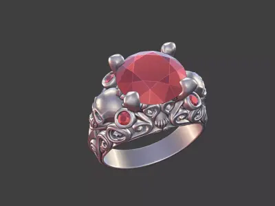 vintage gothic scrollwork skull ring 3D print model