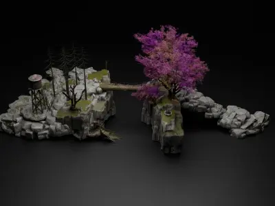 Wooden Bridge low poly 3d model  Low-poly 3D model