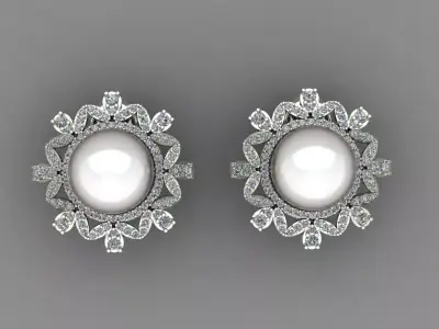  Diamond And Pearl Earrings 3D Print Model 3D print model