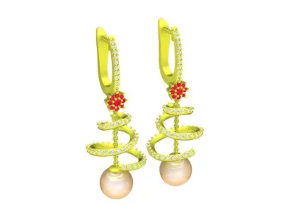 A6739 Luxury Korean Style Diamond Flower Pearl Earrings 3D print model