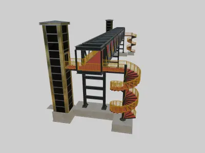 Steel Pedestrian Bridge-Elevator-Spiral Stair-Truss Type-19 3D model