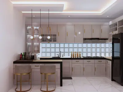 Luxury Kitchen Set design with Mini Bar 3D model