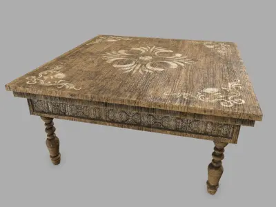 Table wooden with ornate design Low-poly 3D model
